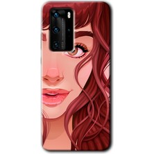 Gramaphone Huawei P40 Pro Kılıf Hd Desen Baskılı Arka Kapak + Kırılmaz Cam - Kızıl Kız