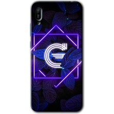 Gramaphone Huawei Y6 2019 Kılıf Hd Desen Baskılı Arka Kapak + Kırılmaz Cam - Dark Neon Yaprak G Harfi