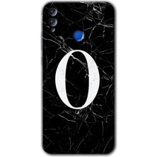 Gramaphone Honor 8x Kılıf Hd Desen Baskılı Arka Kapak + Kırılmaz Cam - Siyah Mermer Desenli O Harfi