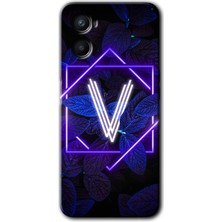 Gramaphone Oppo Reno 3 Kılıf Hd Desen Baskılı Arka Kapak + Kırılmaz Cam - Dark Neon Yaprak V Harfi