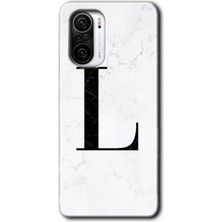 Gramaphone Poco F3 Kılıf Hd Desen Baskılı Arka Kapak + Kırılmaz Cam - Beyaz Mermer Desenli L Harfi