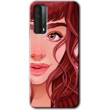 Gramaphone Huawei P Smart 2021 Kılıf Hd Desen Baskılı Arka Kapak + Kırılmaz Cam - Kızıl Kız