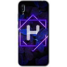 Gramaphone Huawei Y6 2019 Kılıf Hd Desen Baskılı Arka Kapak - Dark Neon Yaprak H Harfi