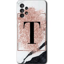 Gramaphone Galaxy A32 4g Kılıf Hd Desen Baskılı Arka Kapak + Kırılmaz Cam - Pembe Mermer Desenli T Harfi