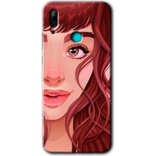 Gramaphone Huawei P Smart 2019 Kılıf Hd Desen Baskılı Arka Kapak + Kırılmaz Cam - Kızıl Kız