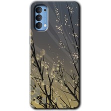 Gramaphone Oppo Reno 4 Kılıf Hd Desen Baskılı Arka Kapak + Kırılmaz Cam - Branches Flowers
