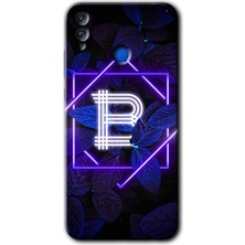 Gramaphone Honor 8x Kılıf Hd Desen Baskılı Arka Kapak + Kırılmaz Cam - Dark Neon Yaprak B Harfi