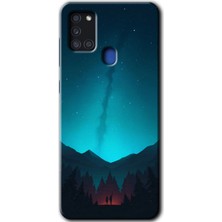 Gramaphone Galaxy A21S Kılıf Hd Desen Baskılı Arka Kapak + Esnek Nano Cam - Night Fores Mount