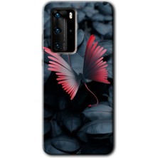 Huawei P40 Pro Kılıf Hd Desen Baskılı Arka Kapak + Esnek Nano Cam - Dark Butterfly