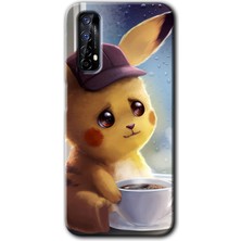 Realme 7 Kılıf Hd Desen Baskılı Arka Kapak + Esnek Nano Cam - Üzgün Pikaçu