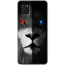 Galaxy A81 Kılıf Hd Desen Baskılı Arka Kapak + Esnek Nano Cam - Fire And Ice Lion