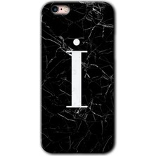 iPhone 6s Kılıf Hd Desen Baskılı Arka Kapak + Kırılmaz Cam - Siyah Mermer Desenli I Harfi