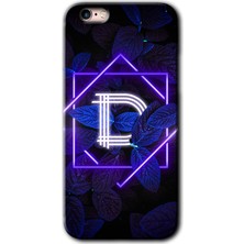 iPhone 6s Kılıf Hd Desen Baskılı Arka Kapak + Kırılmaz Cam - Dark Neon Yaprak D Harfi