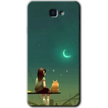 Galaxy J7 Prime 2 Kılıf Hd Desen Baskılı Arka Kapak + Kırılmaz Cam - Kedili Kız