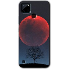 Realme C21 Kılıf Hd Desen Baskılı Arka Kapak + Kırılmaz Cam - Kanlı Ay