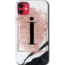 iPhone 11 Kılıf Hd Desen Baskılı Arka Kapak - Pembe Mermer Desenli I Harfi