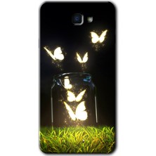 Galaxy J7 Prime 2 Kılıf Hd Desen Baskılı Arka Kapak + Kırılmaz Cam - Işıklı Kelebekler