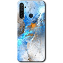 Realme 5i Kılıf Hd Desen Baskılı Arka Kapak + Esnek Nano Cam - Mavi Buzul