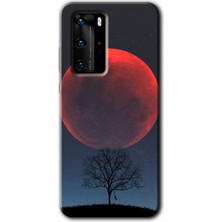 Huawei P40 Pro Kılıf Hd Desen Baskılı Arka Kapak + Esnek Nano Cam - Kanlı Ay