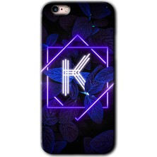 iPhone 6s Kılıf Hd Desen Baskılı Arka Kapak + Kırılmaz Cam - Dark Neon Yaprak K Harfi