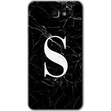 Galaxy J7 Prime 2 Kılıf Hd Desen Baskılı Arka Kapak + Esnek Nano Cam - Siyah Mermer Desenli S Harfi