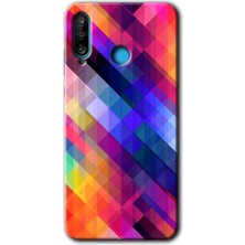 Huawei P30 Lite Kılıf Hd Desen Baskılı Arka Kapak + Kırılmaz Cam - Multi Oblique
