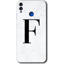 Honor 8x Kılıf Hd Desen Baskılı Arka Kapak + Esnek Nano Cam - Beyaz Mermer Desenli F Harfi