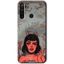 Realme 5i Kılıf Hd Desen Baskılı Arka Kapak + Kırılmaz Cam - Devil Girl