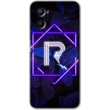 Oppo Reno 3 Kılıf Hd Desen Baskılı Arka Kapak + Esnek Nano Cam - Dark Neon Yaprak R Harfi
