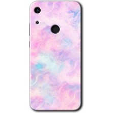 Honor 8A Kılıf Hd Desen Baskılı Arka Kapak + Esnek Nano Cam - Pembe-Duman