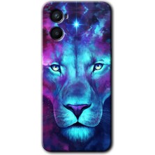 Oppo Reno 3 Kılıf Hd Desen Baskılı Arka Kapak + Esnek Nano Cam - Neon Lion