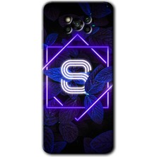 Poco X3 Pro Kılıf Hd Desen Baskılı Arka Kapak + Kırılmaz Cam - Dark Neon Yaprak S Harfi