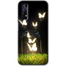 Realme 7 Kılıf Hd Desen Baskılı Arka Kapak + Kırılmaz Cam - Işıklı Kelebekler