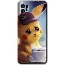 Oppo Reno 6 Kılıf Hd Desen Baskılı Arka Kapak + Esnek Nano Cam - Üzgün Pikaçu