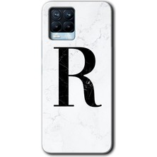 Realme 8 Pro Kılıf Hd Desen Baskılı Arka Kapak + Kırılmaz Cam - Beyaz Mermer Desenli R Harfi
