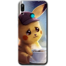Huawei P Smart 2019 Kılıf Hd Desen Baskılı Arka Kapak + Kırılmaz Cam - Üzgün Pikaçu