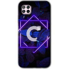 Huawei P40 Lite Kılıf Hd Desen Baskılı Arka Kapak - Dark Neon Yaprak C Harfi