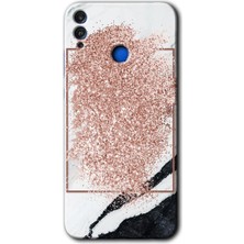 Honor 8x Kılıf Hd Desen Baskılı Arka Kapak + Kırılmaz Cam - Simli Mermer