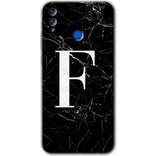 Honor 8x Kılıf Hd Desen Baskılı Arka Kapak + Kırılmaz Cam - Siyah Mermer Desenli F Harfi