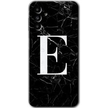 Gramaphone Galaxy A13 5g Kılıf Hd Desen Baskılı Arka Kapak + Esnek Nano Cam - Siyah Mermer Desenli E Harfi