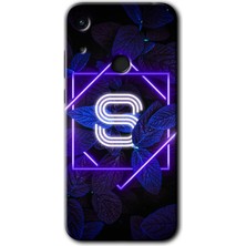Honor 8A Kılıf Hd Desen Baskılı Arka Kapak - Dark Neon Yaprak S Harfi