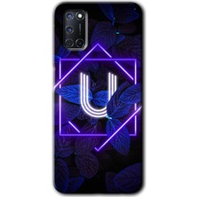Oppo A72 Kılıf Hd Desen Baskılı Arka Kapak + Kırılmaz Cam - Dark Neon Yaprak U Harfi