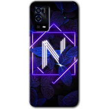 Oppo A55 Kılıf Hd Desen Baskılı Arka Kapak + Kırılmaz Cam - Dark Neon Yaprak N Harfi