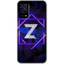 Oppo A55 Kılıf Hd Desen Baskılı Arka Kapak + Kırılmaz Cam - Dark Neon Yaprak Z Harfi