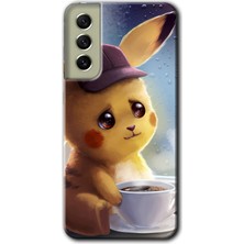 Galaxy S21 Fe Kılıf Hd Desen Baskılı Arka Kapak + Esnek Nano Cam - Üzgün Pikaçu