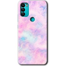 General Mobile Gm 21 Plus Kılıf Hd Desen Baskılı Arka Kapak + Kırılmaz Cam - Pembe-Duman