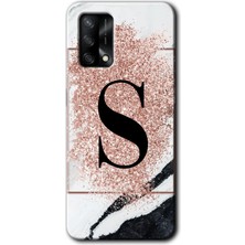 Gramaphone Oppo A74 Kılıf Hd Desen Baskılı Arka Kapak + Kırılmaz Cam - Pembe Mermer Desenli S Harfi