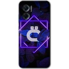 Xiaomi Redmi Note 11E Kılıf Hd Desen Baskılı Arka Kapak + Kırılmaz Cam - Dark Neon Yaprak Ö Harfi