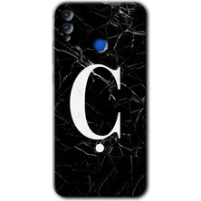 Honor 8x Kılıf Hd Desen Baskılı Arka Kapak - Siyah Mermer Desenli Ç Harfi