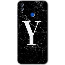 Honor 8x Kılıf Hd Desen Baskılı Arka Kapak - Siyah Mermer Desenli Y Harfi